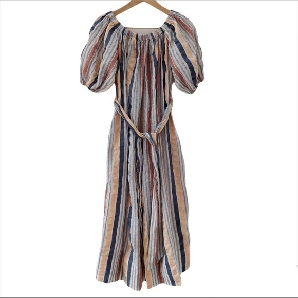 ULLA JOHNSON Elan Off The Shoulder Seersucker Jumpsuit in Sky - Picture 5 of 11